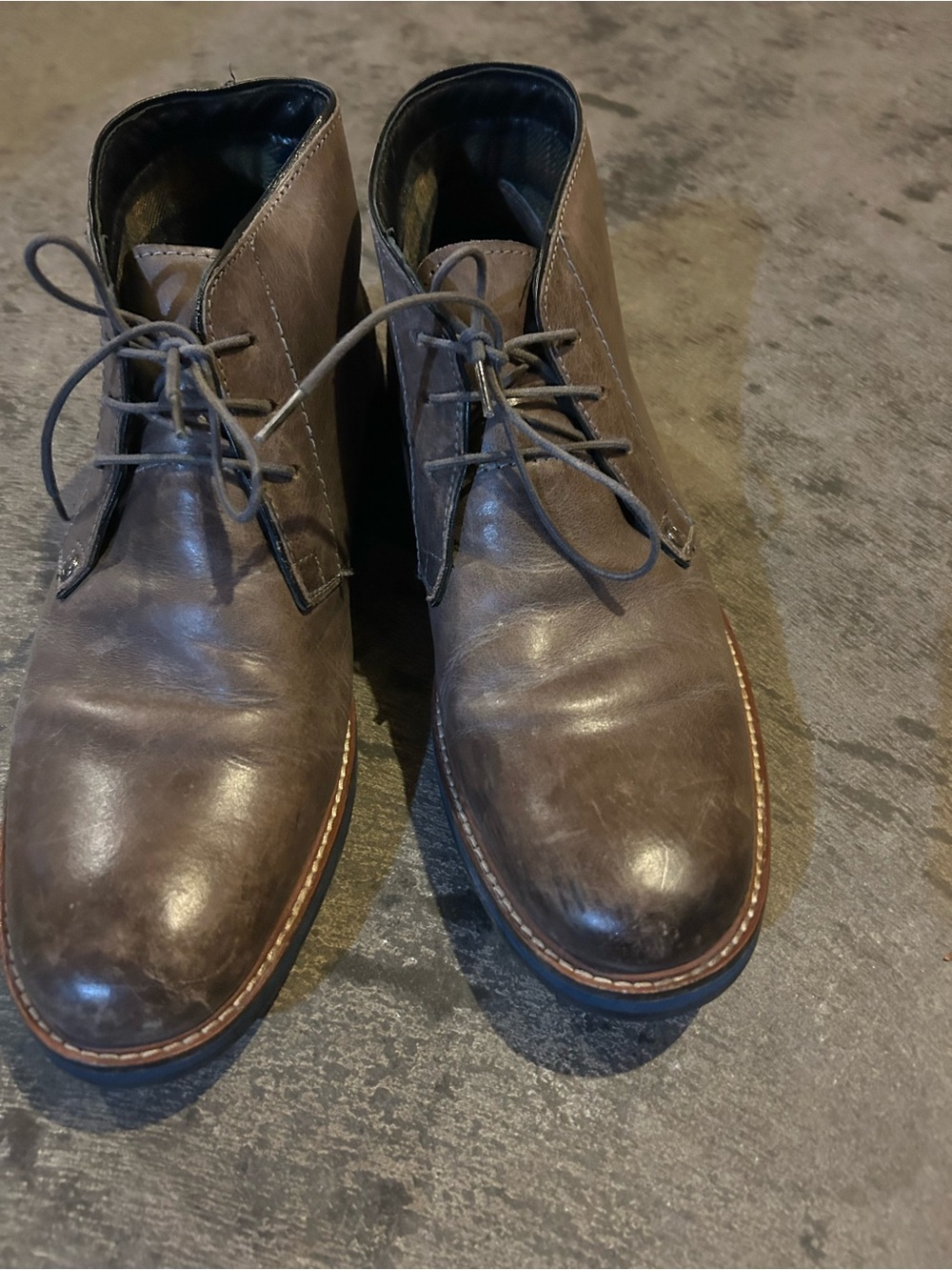 Men's Brown/Gray Leather Lace-Up Chukka Boots